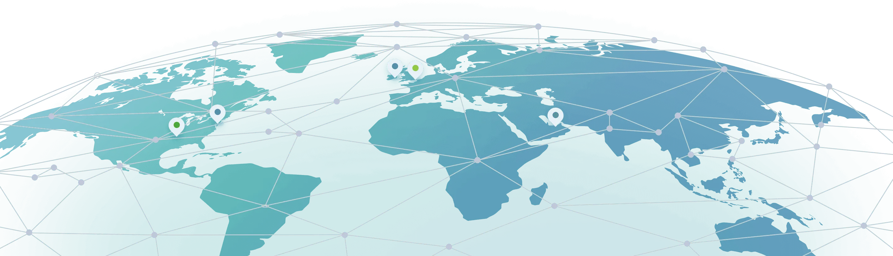 Abstract digital globe showing a global network with location pins.